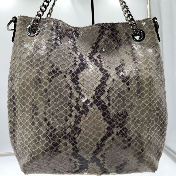 MICHAEL KORS Chain Python Leather JET SET Tote Hobo Convertible Shoulder Bag WIT - Picture 2 of 15